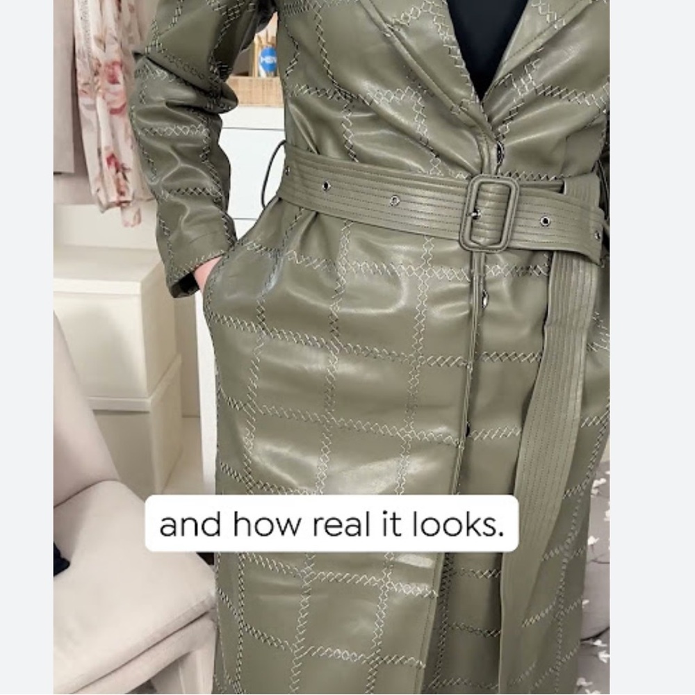 Olive Green Belted Women's Trench Coat size large beautifully made HSN - Picture 2 of 16